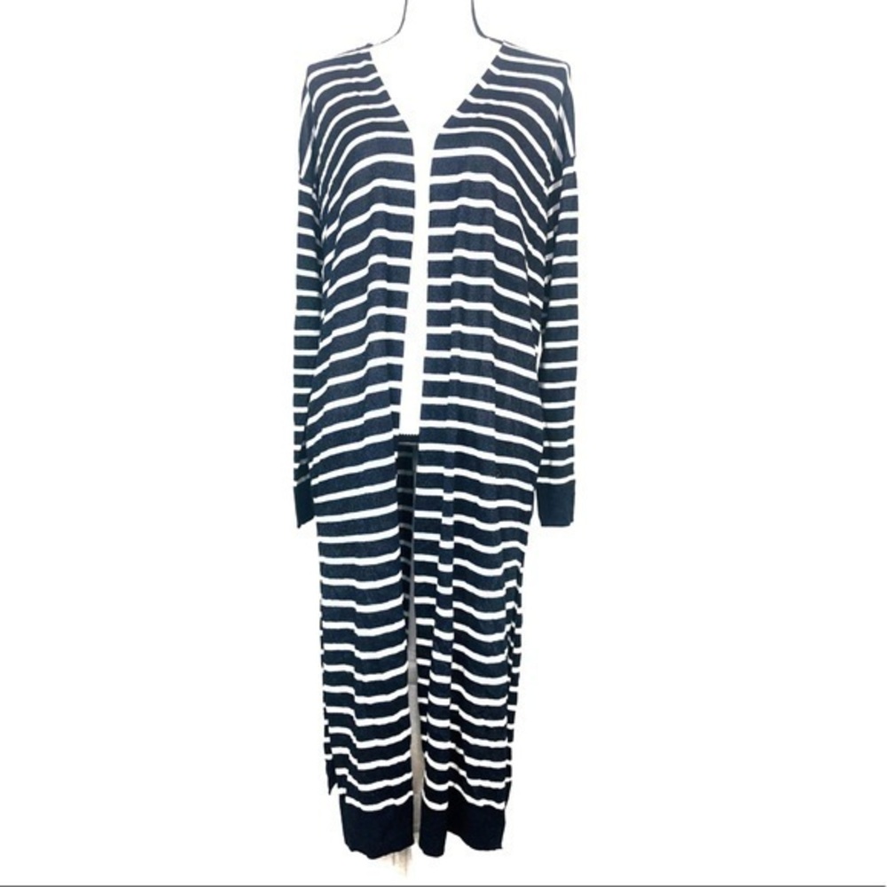 MICHAEL KORS NAVY & WHITE STRIPED CARDIGAN.
